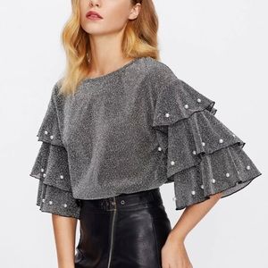 Faux Pearl glitter top